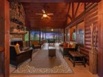 Soaring Hawk Lodge: Entry Level Deck Outdoor Fireplace Area